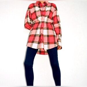 Zara Plaid Pink and Black Plaid Shirt Pleated Button Down Women’s Size XS